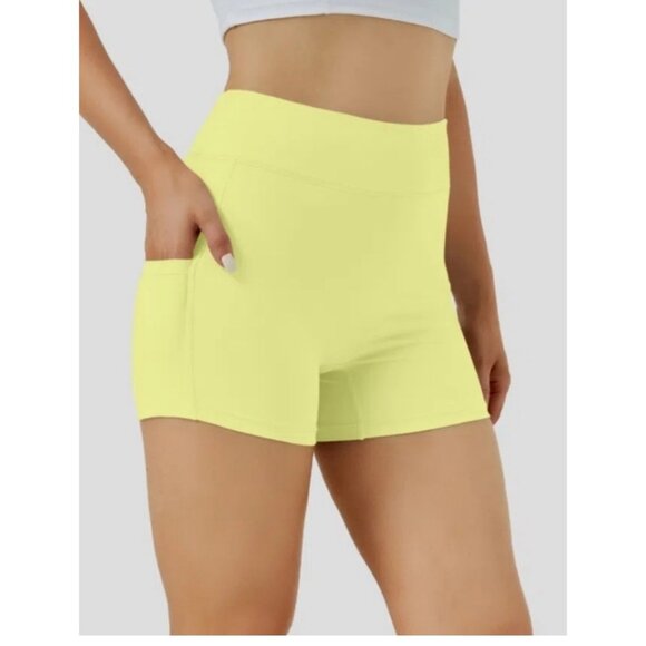 Halara Softlyzero Airy High Waisted Side Pocket Yoga Shorts Sz XS Yellow - Picture 1 of 8
